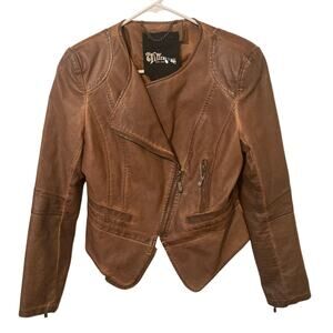 The Fillmore Faux Leather Cropped Women's Biker Jacket  Coat Brown, Size M